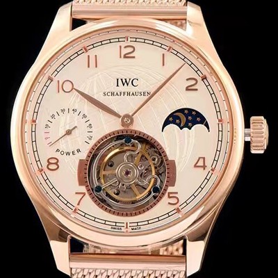레플리카 [아이더블유씨] 남성용 IWC 포르투기즈 투어빌론 문페이즈 파워리져브 로즈골드 화이트 다이얼 로즈골드 메쉬 브레이슬릿 IWC0220  
