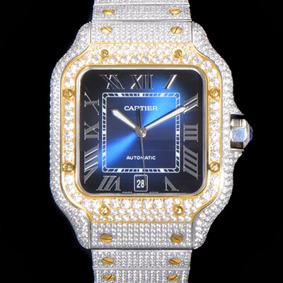 레플리카 [까르띠에] 남성용 산토스 쥬얼 다이아몬드 셋팅 베젤 40mm 네이비 다이얼 오토매틱 무브먼트 CAR46583  