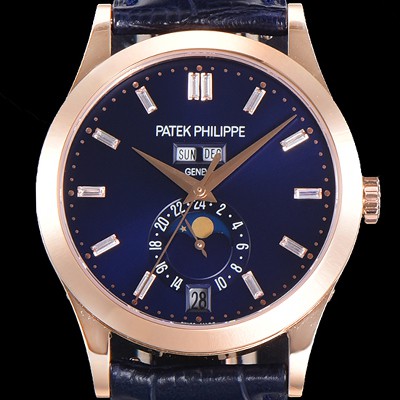 레플리카 [파텍필립] 남성용 컴플리케이션 5396R-015 에뉴얼 캘린더 39MM UP!! 데이-데이트 문페이즈 바게트 컷 다이아몬드 인덱스 네이비 다이얼 Cal.324 S C 오토매틱 무브먼트 PAT0110  