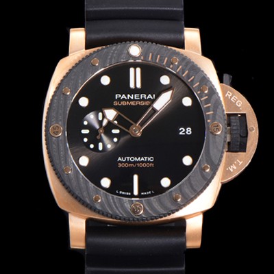 레플리카 [파네라이] 남성용 서브머시블 팸 PAM01070 오토매틱 Cal P. 900 타입 44mm 18K 로즈골드  카본재질 나토천밴드 블랙다이얼 pan6829  