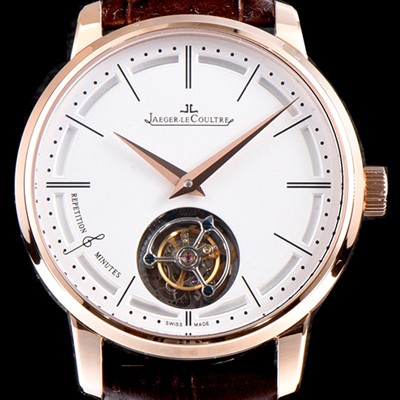 레플리카 [예거르쿨트르] 남성용 마스터 울트라 씬 1313520 미닛 리피터 플라잉 투르비옹 18K 로즈골드 화이트 다이얼 아시안 투어빌론 탑재 무브먼트 JAG0410  