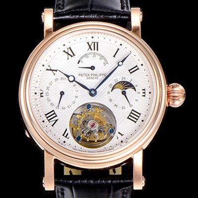 레플리카 [파텍필립] 남성용 그렌드 컴플리케이션 투어빌론 문페이즈 42mm 로드골드 금장시계 가죽줄 오토매틱 화이트다이얼 PAT75371  