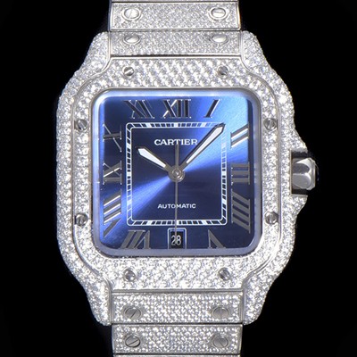 레플리카 [까르띠에] 남성용 산토스 쥬얼 다이아몬드 셋팅 베젤 40mm 블루다이얼 오토매틱 무브먼트 CAR40187  