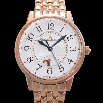 레플리카 [예거 르꿀르뜨] 여성용 랑데뷰 나잇&데이 문페이즈 오토매틱 898A 타입 무브 34mm 금장시계 화이트다이얼 jag9115  