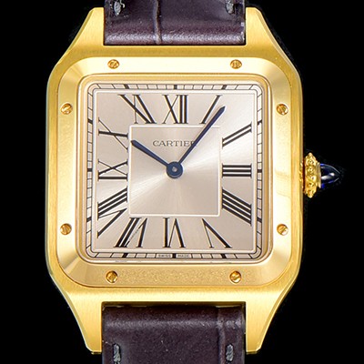 레플리카 [까르띠에]남여공용 산토스 두몽트 쿼츠 커플시계 18K 옐루골드 38미리 43미리/38미리 M/S 실버다이얼 CAR50473  