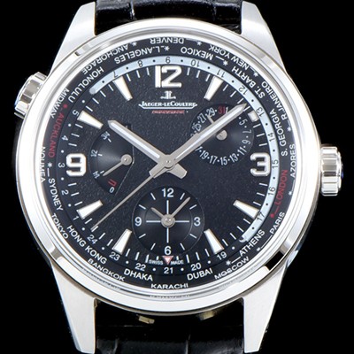 레플리카 [예거르꿀뜨르] 남성용 폴라리스 지오그래픽 904847J WT!! 세컨드 타임존 24시간 인디케이터 월드타임 파워 리저브 블랙 그라데이션 다이얼 수정형 Cal.866 타입 오토매틱 무브먼트 JAG0401  