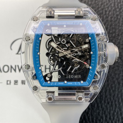 레플리카 [리차드밀레] 남성용 RM055 트랜스파랜트 50mm 미네랄 크리스탈 기계식 수동형 무브먼트 블루 스켈레톤 다이얼 ric0328  