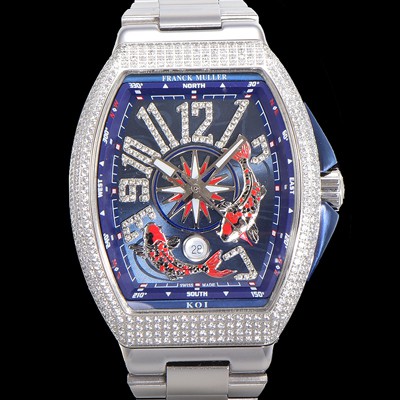 레플리카 [프랭크뮬러] 남성용 1:1수제공정 풀 다이아셋팅 뱅가드 오토매틱 ETA2824 타입 45mm 메탈줄 블루다이얼 fra6062  