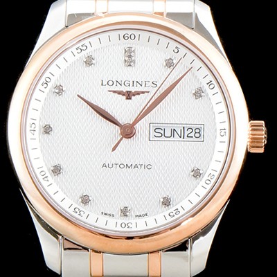 레플리카 [론진] 남성용 마스터 컬렉션 L2.755.5.97.7 클래식 데이데이트 논크로노 모델!! 18K 로즈골드 투톤콤비 화이트 텍스쳐드 다이얼 브레이슬릿 오토메틱 무브먼트 LON0404  