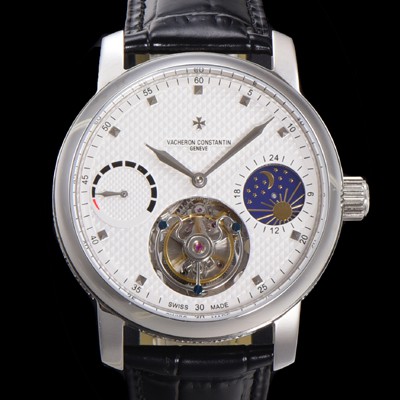 레플리카 [바쉐런콘스탄틴] 남성용 트레디셔널 투어빌론 오토매틱 문페이즈 44mm 가죽줄 화이트다이얼 vac07216  