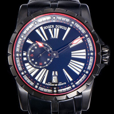 레플리카 [로저드빌]남성용 엑스칼리버 오토매틱 45미리 DCL/LE 블랙 코팅 블랙다이얼 ROG16517  