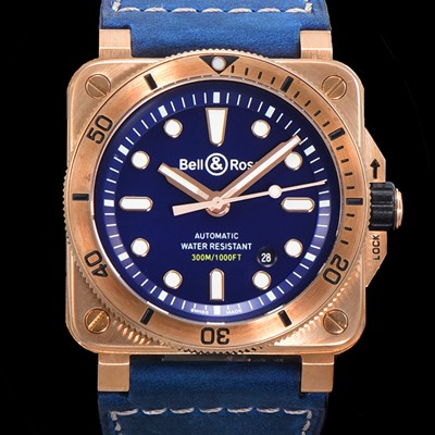 레플리카 [벨앤로즈] 남성용 BR03-92 다이버 브론즈 소재 오토매틱 9015 타입 42mm 가죽줄 블루 다이얼 bel4092  