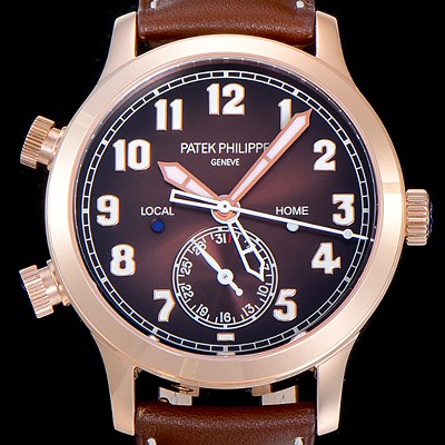 레플리카 [파텍필립]남성용 컴플리케이션 칼라트라바 파일럿 트레블 타임 42mm 브라운다이얼 PAT34340  