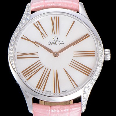 레플리카 [오메가]여성용 드빌 스틸 트레저 다이아몬드 36미리 쿼츠 화이트다이얼 OMG33575  