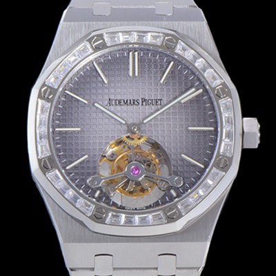 레플리카 [오데마피게] 남성용 로얄오크 Calibre 2924 투어빌론/수동기계식 41미리 다이아몬드 베젤 그레이다이얼 AUD74538  