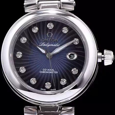레플리카 [오메가] 남성용 드빌 신형 레이디매틱!! 425.32.34.20.56.001 입체형 블루 다이얼 쥬얼 다이아몬드 인덱스 오토매틱 무브먼트 OMG0031  