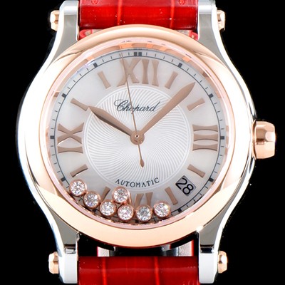 레플리카 [쇼파드] 여성용 베스트셀러!!해피 스포츠 278559-6008 36MM 스테인리스 스틸 다이아몬드UP!! 고급스러운 18K로즈골드 투톤콤비 화이트 다이얼 오토매틱 무브먼트 CHO0243  