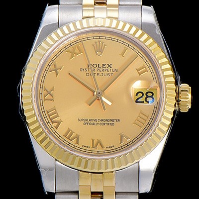 레플리카 [로렉스]여성용 데이져스트 로맨 쥬밸리 31미리 레이디 옐루골드 오토매틱 2836-2 골드다이얼 ROL74304  