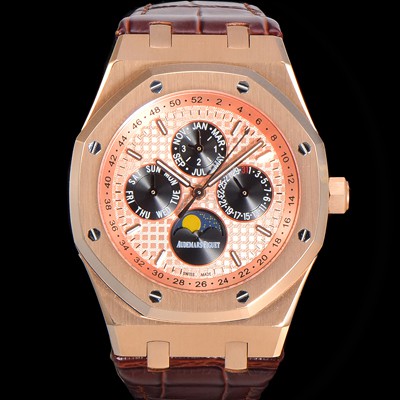 레플리카 [오데마피게] 남성용 로얄오크 퍼펙츄얼 캘린더 41mm 오토매틱 T5134 타입 18K로즈골드 가죽줄 골드다이얼  aud5119  