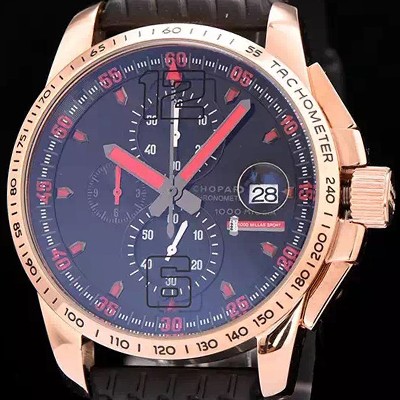 레플리카 [쇼파드] 남성용 클레식 레이싱 밀레 밀레밀리아 1000 모델 크로노그래프 18k 로즈골드 블랙 다이얼 일본산 쿼츠 무브먼 CHO0450  