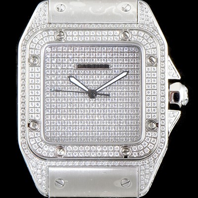 레플리카 [까르띠에] 남성용 산토스 100 베스트 에디션 W20073X8 미듐 모델 화이트 골드 풀다이아몬드 셋팅 오토매틱 무브먼트 CAR4010  