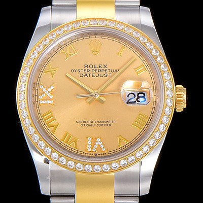 레플리카 [로렉스]남성용 데이져스트 오토매틱 36미리 18K 옐루골드 보석/큐빅 골드다이얼 3235무브 ROL53880  