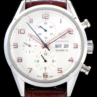 레플리카 [태그호이어] 남성용 까레라 칼리버 16 오토매틱 크로노그래프Day-Date 화이트 다이얼 TAG0100  