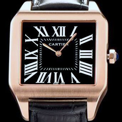 레플리카 [까르띠에] 남여공용 산토스 시리즈 9015 무브먼트 로즈골드 베젤 블랙 다이얼 CAR0014  
