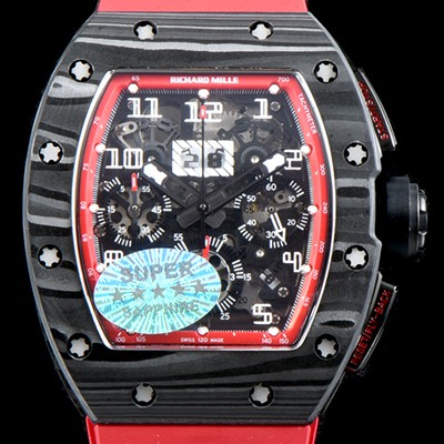 레플리카 [리차드밀레] 남성용 리차드밀레 RM011 100% 포지드 카본 케이스 스켈레톤 다이얼 신형 SHANGHAI ETA 7750B-2 크로노그래 오토매틱 무브먼트 RIC0410  