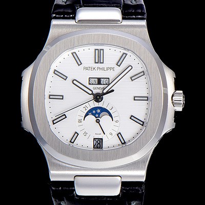 레플리카 [파텍필립] 남성용 노틸러스 5726/1A-014 오토매틱 Cal.324 타입 40미리 문페이즈 가죽줄/밴드 화이트다이얼 PAT75447  