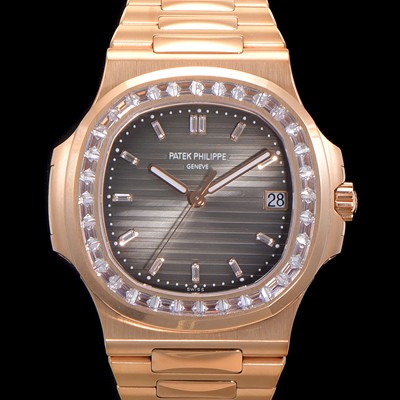 레플리카 [파텍필립] 남성용 노틸러스 보석/큐빅 세팅 18k로즈골드 Cal.324 S C타입무브 오토매틱 40미리 브라운다이얼 PAT70650  
