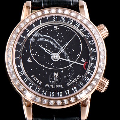 레플리카 [파텍필립] 남성용 그렌드 컴플리케이션 6104R-001 셀리스티얼 18K 로즈골드 최상급 다이아몬드 세팅 베젤 블랙 다이얼 오토매틱 무브먼트 PAT0135  