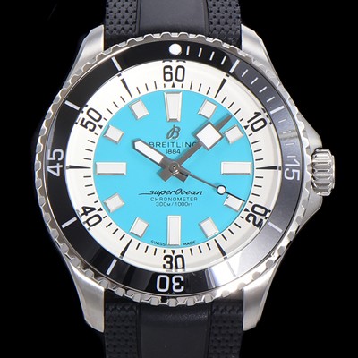 레플리카 [브라이틀링 뉴 다이버워치] 남성용 슈퍼오션 44mm 오토매틱 ETA2824-2 타입 크로노미터 우레탄줄 세라믹베젤 스카이블루다이얼  bre97087  