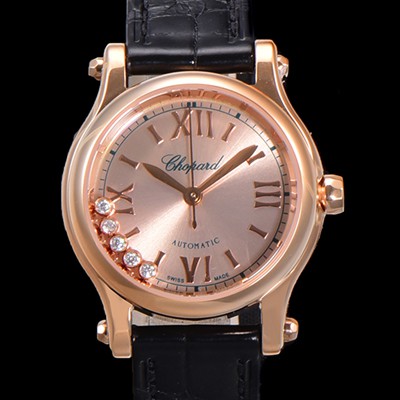 레플리카 [쇼파드] 여성용 해피 다이아몬드 오토매틱 ETA2892-2 타입 36mm 래이디스/ 금장시계 18K로즈골드 가죽줄 골드다이얼 cho2512  