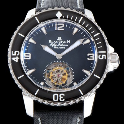 레플리카 [블랑팡] 남성용 피프티 패던스 스켈레톤 뚜르비용!! 고급스러운 18k화이트골드 케이스 블랙&스켈레톤 다이얼 아시안 투어빌론 탑재 무브먼 BLA4254  