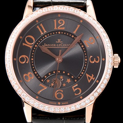 레플리카 [예거르꿀르뜨] 남성용 랑데부 나잇&데이 3442150 레이디 워치 18K 로즈골드 최상급 다이아몬드 세팅 베젤 문페이즈 그레이 다이얼 오토매틱 무브먼트 JAG0421  