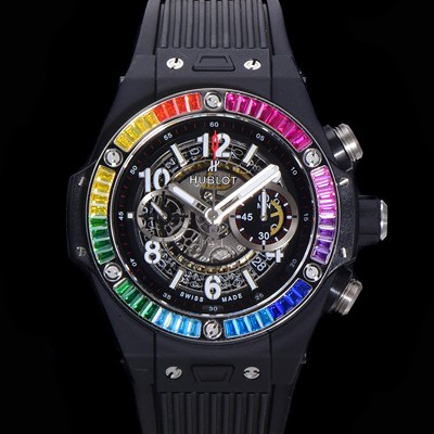 레플리카 [휴블렛] 남성용 빅뱅 유니코 45mm 오토매틱 HUB1280 타입  PVD재잴 다이아몬드 베젤 러버줄 스켈래톤 다이얼  hub1952  