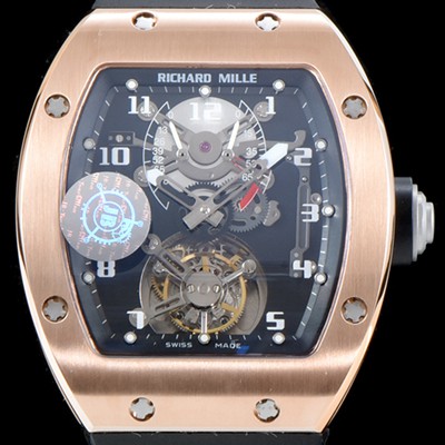 레플리카 [리차드밀레] 남성용 최초의 모델 RM001 투르비용 컬렉션UP!! 고급스러운 18K 로즈골드 블랙&스켈레톤 다이얼 아시안 투어빌론 탑재 무브먼트 RIC0400  