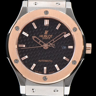 레플리카 [휴블렛] 남성용 클레식 퓨전 511.NO.1180.LR 18K 로즈골드 투톤콤비 케이스 블랙 텍스쳐드 다이얼 오토매틱 무브먼트 HUB0200  