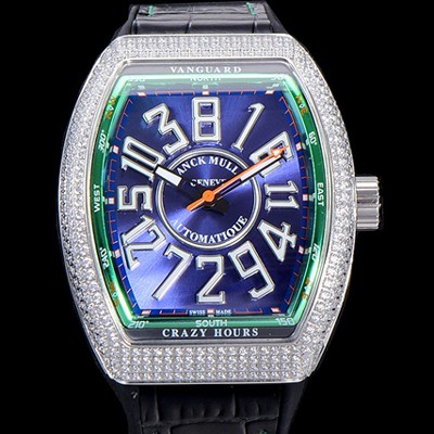 레플리카 [프랭크뮬러] 남성용 뱅가드 오토매틱 CZ02타입 44미리 보석/큐빅 셋팅 가죽줄/스트랩 블루다이얼 FRA73741  