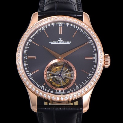 레플리카 [예거르꿀트르] 남성용 마스터 그랜드 트레디션 1662451 오토매틱 투어빌론 798타입  42mm 18K 로즈골드 보석다이아드베젤 가죽시계 블랙다이얼   jag26803  