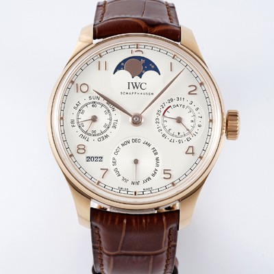 레플리카 [아이더블유씨] 남성용 포루투기즈 IW502306 퍼페추얼 캘린더 싱글 문 44mm 18k 로즈골드 오토매틱 무브먼트 화이트 다이얼 iwc4108  