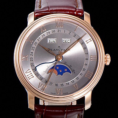 레플리카 [블랑팡] 남성용 빌레레 퀀탬 컴플레트 문페이즈 Cal.6654 오토매틱 40미리 블랙가죽줄 18K 로즈골드 그레이다이얼 BLA14151  