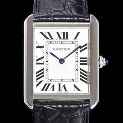 레플리카 [까르띠에] 남성용 신상 탱크 WSTA0028 화이트 다이얼 34.8mm 커플용 악어가죽 쿼츠 무브먼트 CAR0130  