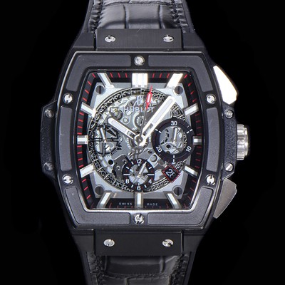 레플리카 [휴블렛] 남성용 스피릿 빅뱅 마스터피스 크로노그래프 Hub4700타입 45mm PVD코팅 가죽줄 스켈래톤다이얼 hub3251  