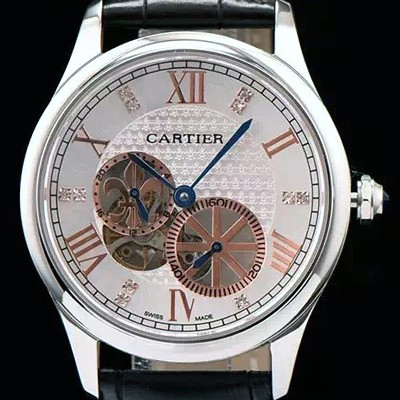 레플리카 [까르띠에] 남성용 로통드 드 까르띠에 오토매틱 42mm 화이트다이얼 CAR0040  