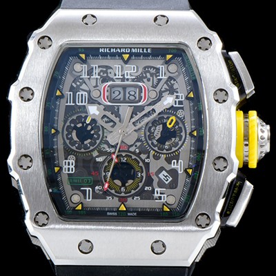 레플리카 [리차드밀레] 남성용 오토매틱 플라이백 RM11-03 오버사이즈 데이트 크로노그래프 고급스러운 18K 화이트골드 스켈레톤 다이얼 오토매틱 무브먼트 RIC0413  