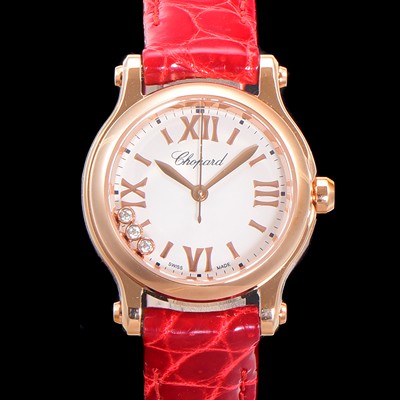 레플리카 [쇼파드] 여성용 해피스포츠 다이아몬드 쿼츠 오리지널 ETA956.102 타입 스몰30mm 레이디스 금장시계  가죽줄 화이트다이얼 cho8420  