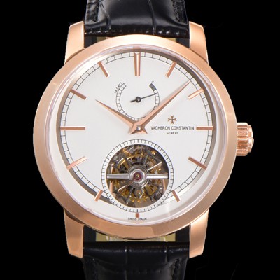 레플리카 [바쉐런콘스탄틴] 남성용 트레디셔널 투어빌론 자동형  18K 로즈골드 42mm 가죽줄 화이트다이얼 vac64750  