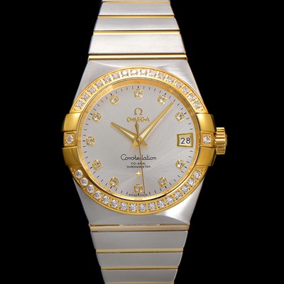 레플리카 [오메가] 남성용 컨스틀레이션 123.25.38.21.52.002 18k 옐로우골드 다이아몬드 세팅 베젤 38mm 오토매틱 8500타입 실버 다이얼 omg0157  